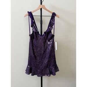 Mac Duggal Sequin V Neck Ruffle Dress Purple Size 4 Party Cocktail